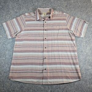 Red Head Brand Co Men's Size 2XL Short Sleeve Button Up Red Gray Stripes Pocket